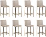 Set van 8 Lichtgrijze leren moderne barkrukken - poot, Huis en Inrichting, Overige kleuren, Nieuw, Leer, Ophalen of Verzenden