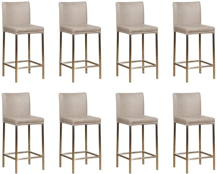 Set van 8 Lichtgrijze leren moderne barkrukken - poot, Huis en Inrichting, Stoelen, Overige kleuren, Vijf, Zes of meer stoelen