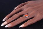 Ring - 18 karaat Geel goud Koraal - Diamant - Emaille, Art, Nieuw