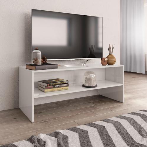 vidaXL Meuble TV Blanc brillant 100x40x40 cm Bois, Maison & Meubles, Armoires | Mobilier de télévision, Neuf, Envoi