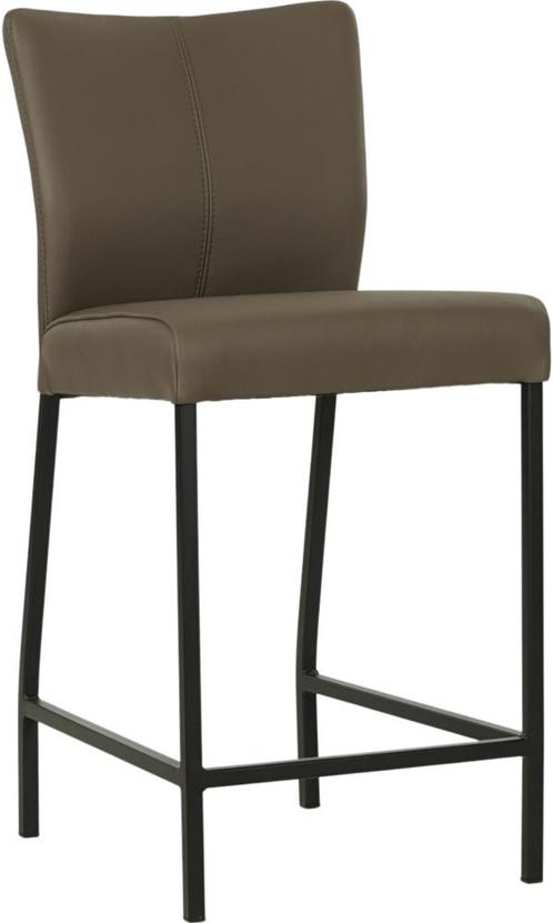 Bruine leren moderne barkruk - poot vierkant zwart - Toledo, Huis en Inrichting, Barkrukken, 90 cm of meer, Met voetsteun, 1 kruk