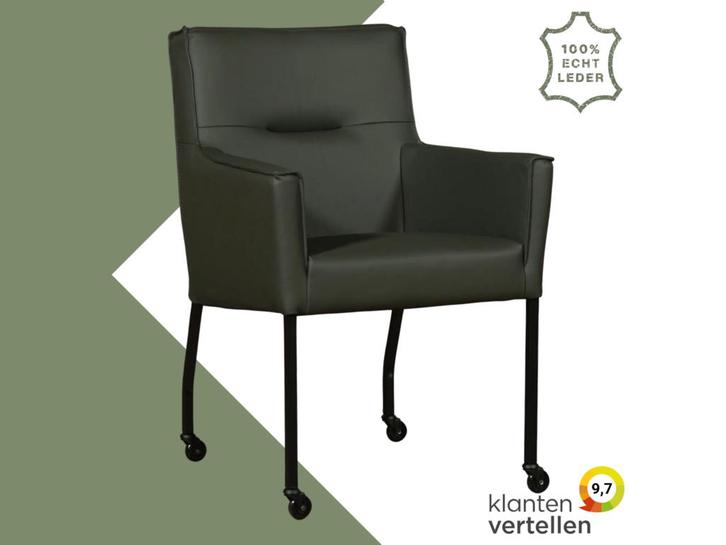 Leren eetkamerstoel Lucky - Toledo Verde (donkergroen), Huis en Inrichting, Stoelen, Overige kleuren, Eén, Nieuw, Leer, Ophalen of Verzenden