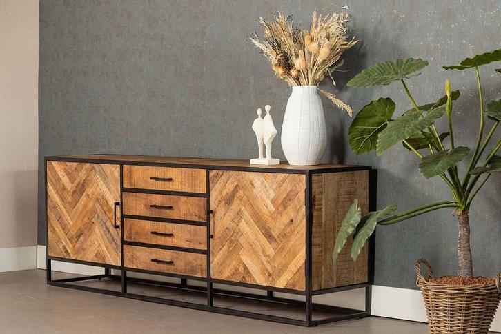 Dressoir Mangohout Gwenn 210 cm, Huis en Inrichting, Kasten | Dressoirs, Nieuw, Verzenden