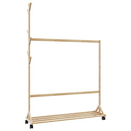 vidaXL Kledingrek met haken en wielen 100x35x157 cm bamboe, Huis en Inrichting, Kasten | Kleerkasten, Nieuw, Verzenden