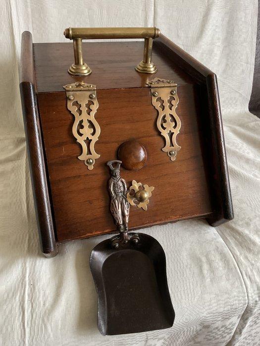 Récipient - Bois, Laiton - 1910-1920 - Ancien cendrier à, Antiek en Kunst, Antiek | Overige Antiek