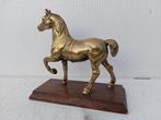 Beeld, paard op blok - 20 cm - Messing, Hout