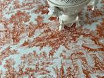 Grande nappe toile de Jouy blanche décorée en rouge. - Nappe
