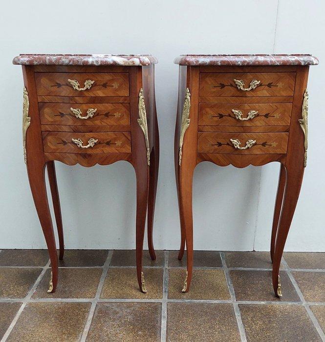 Set Marquetry Nachtkastjes / Commodes - Estampillé Skalski, Antiek en Kunst, Curiosa en Brocante