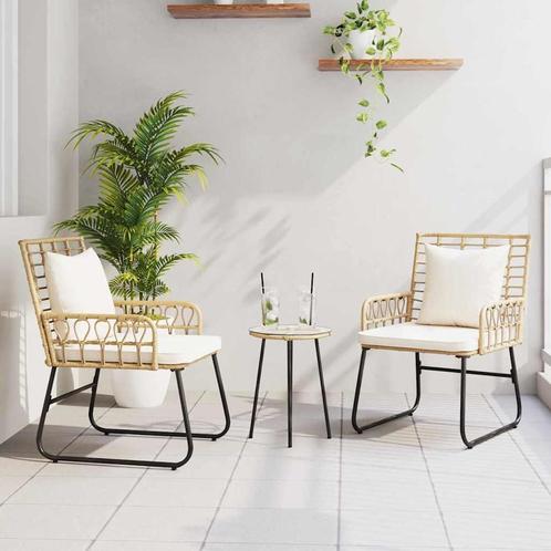 vidaXL Tuin Eettafel Set 3 pcs Bruin en Crème Poly riet,, Tuin en Terras, Tuinsets en Loungesets, Nieuw, Verzenden