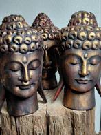 Statue, Drie grote massief houten Boeddha hoofden - 25 cm -