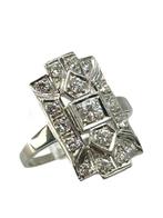 Ring Platina, Rechthoekige Art Deco platinumring met, Nieuw