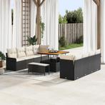 vidaXL 11-delige Tuin Sofaset met Kussens in Zwart Poly Riet, Verzenden, Nieuw