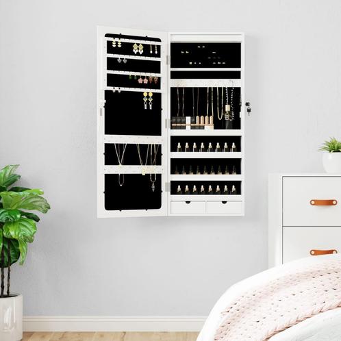 vidaXL Sieradenkast met spiegel en LED wandgemonteerd wit, Huis en Inrichting, Woonaccessoires | Spiegels, Nieuw, Verzenden