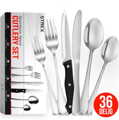 Strex Bestekset 6 Persoons - Zilver - 36-delig - Roestvrij, Maison & Meubles, Cuisine | Couverts, Envoi