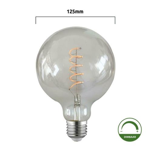LED Filament Globe lamp spiraal 125mm 4 Watt Dimbaar Extra, Maison & Meubles, Lampes | Lampes en vrac, Envoi