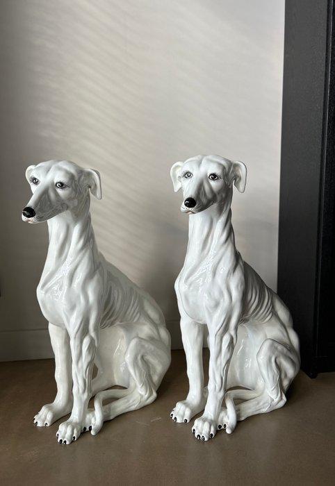 Beeld, Vintage porseleinen beelden Hazewindhonden Made in, Antiek en Kunst, Curiosa en Brocante
