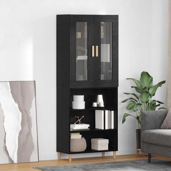 vidaXL Highboard Zwart Eiken 69,5 x 34 x 180 cm, Huis en Inrichting, Kasten | Dressoirs, Nieuw, Verzenden