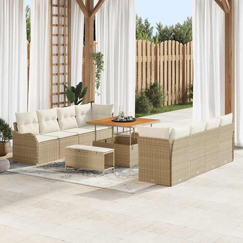 vidaXL 11-delige tuin sofa set met kussens in beige poly, Tuin en Terras, Tuinsets en Loungesets, Nieuw, Verzenden