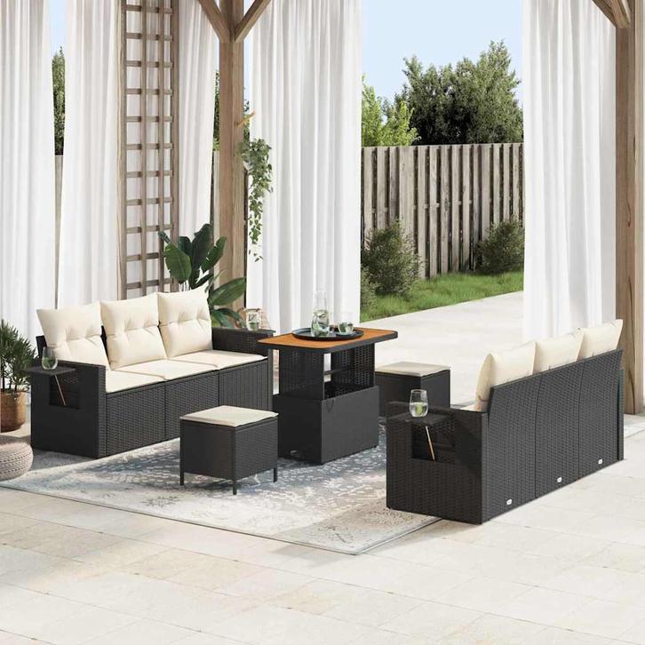 vidaXL Tuinbank Set met kussen met opslag 9 pcs Zwart en, Tuin en Terras, Tuinsets en Loungesets, Nieuw, Verzenden