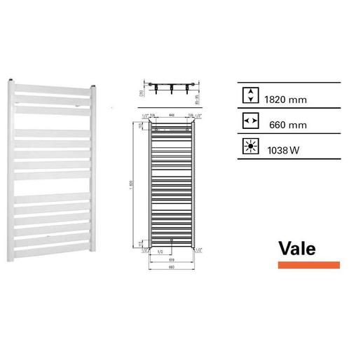 Designradiator Vale 1820 x 660 mm Mat Wit, Bricolage & Construction, Sanitaire, Enlèvement ou Envoi