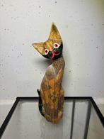 Statue, Art Deco Houten Poes met Sierlijke Gravures - 35.5