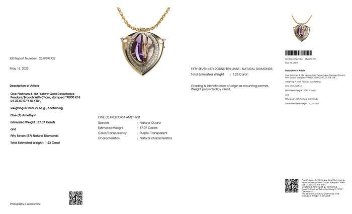 Collier avec pendentif - 18 carats Or jaune, Platine -, Handtassen en Accessoires, Antieke sieraden