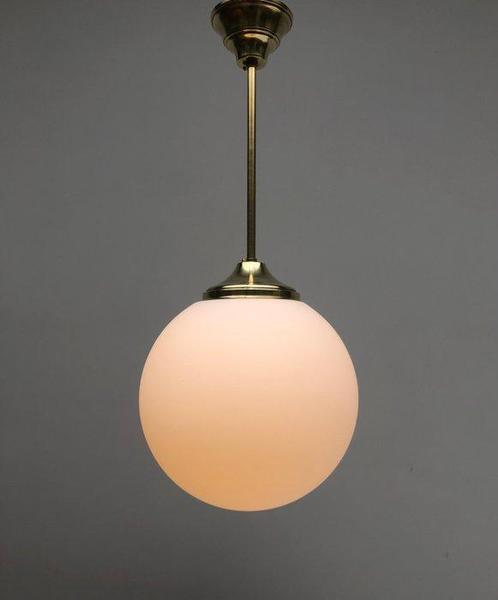 Plafonnier - Laiton, Verre, Antiek en Kunst, Antiek | Verlichting