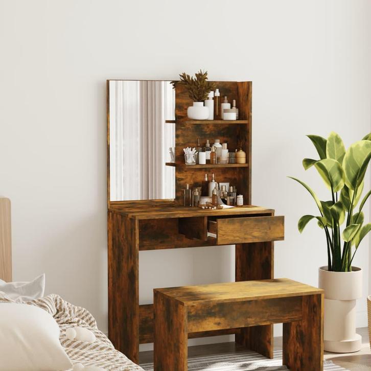 vidaXL Kaptafel met spiegel 74,5x40x141 cm gerookt, Huis en Inrichting, Tafelonderdelen, Nieuw, Verzenden