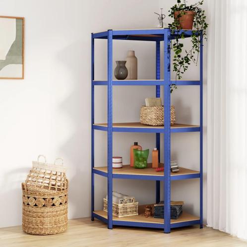 vidaXL Hoekrek 5-laags staal en bewerkt hout blauw, Huis en Inrichting, Kasten | Stellingkasten, Nieuw, Verzenden