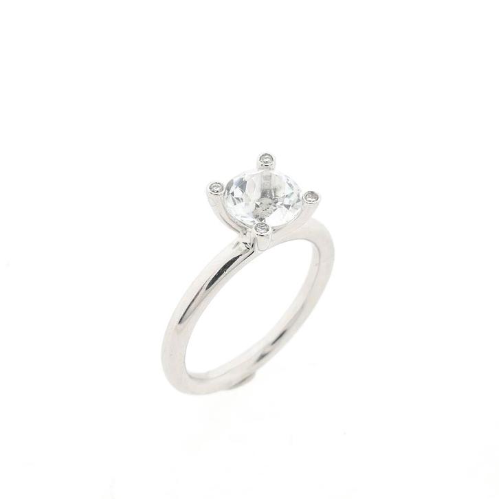 Witgouden Phlox ring gezet met Lemonquartz en diamant;..., Handtassen en Accessoires, Ringen, Dame, Met edelsteen, Overige kleuren
