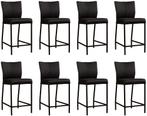 Set van 8 Zwarte leren moderne barkrukken - poot vierkant, Nieuw, Vijf, Zes of meer stoelen, Modern, Leer