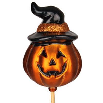 Bijsteker pompoen + hoed 9x6cm.+50cm. stok per 5st Halloween, Huis en Inrichting, Woonaccessoires | Kunstplanten en Kunstbloemen