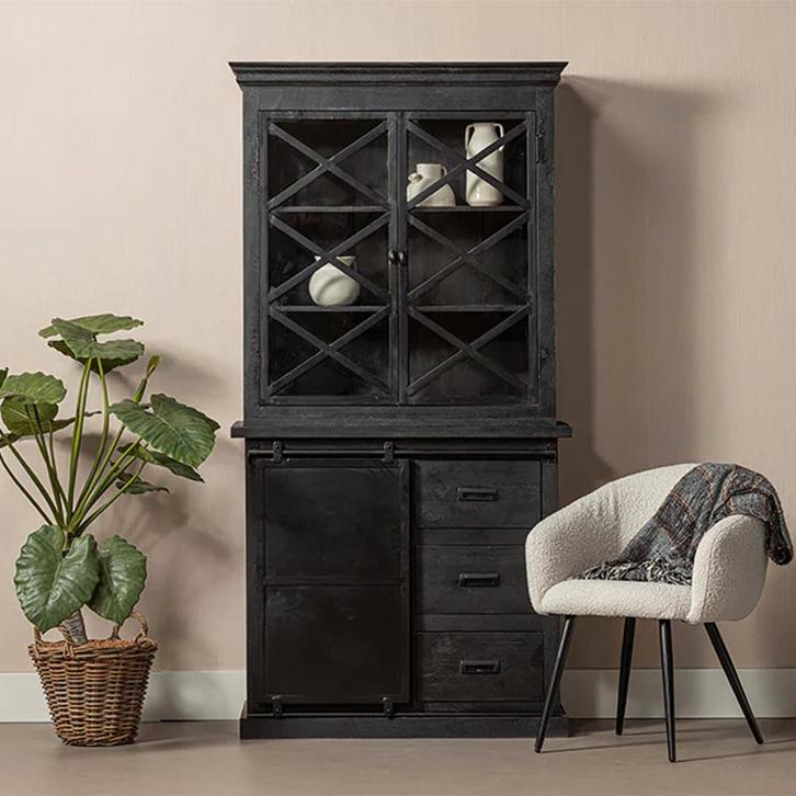 Buffetkast Mangohout Milan 100 Met Deurtjes X Zwart, Huis en Inrichting, Kasten | Buffetkasten, 25 tot 50 cm, Nieuw, Overige houtsoorten