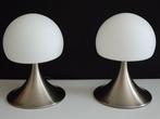 Tafellamp (2) - opaal glas - ijzer - aluminum - chroom
