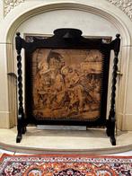 Edwardian Oak Barley Twist Glazed and Embroidered Fire