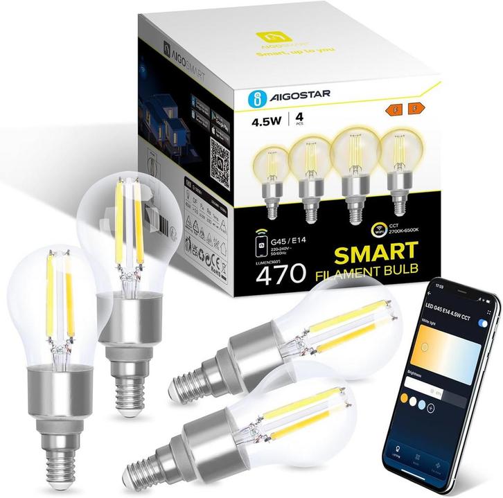 E14 LED lamp - Dimbaar - Filament lamp - 4,5W - 4 stuks - Ai, Huis en Inrichting, Lampen | Losse lampen, Nieuw, Verzenden