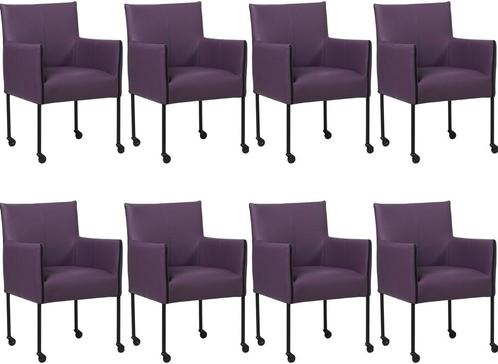 Set van 8 Paarse leren moderne kuipstoel - poot rond zwart, Huis en Inrichting, Stoelen, Nieuw, Vijf, Zes of meer stoelen, Leer