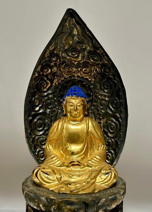 Statue of Buddha on Lotus Throne - Statue Mélange de bois et, Antiek en Kunst, Antiek | Overige Antiek