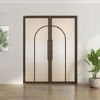Dubbele stalen taatsdeur - Brons - 2 Vlaks rond - Mat glas, Minder dan 80 cm, Overige typen, Nieuw, Metaal