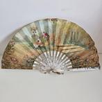 Éventail - éventail peint à la main - nacre, argent, papier, Antiek en Kunst