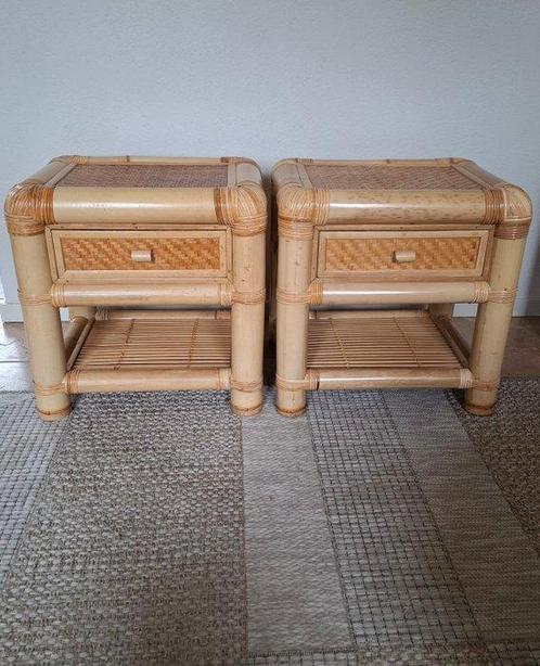 Nachtkastje (2) - Bamboe - Rotan - Riet. - Bijzettafeltjes-, Antiek en Kunst, Kunst | Designobjecten