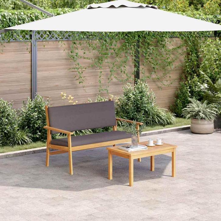 vidaXL Tuinbank Set met kussen 2 pcs Bruin Massief, Tuin en Terras, Tuinsets en Loungesets, Nieuw, Verzenden