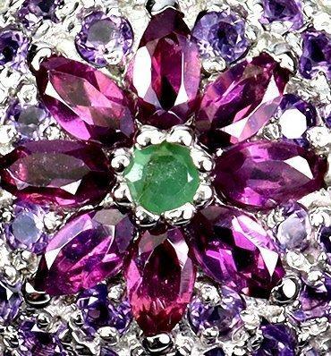 Sans prix de réserve - Bague Argent Grenat - Émeraude - +, Bijoux, Sacs & Beauté, Bagues