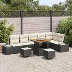 vidaXL Tuinbank Set met kussen 9 pcs Zwart poly rattan, Verzenden, Nieuw