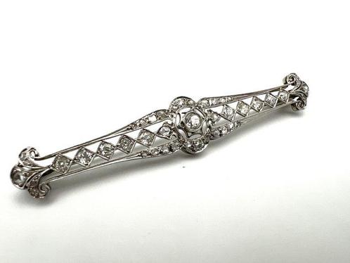 Broche - 18 karaat Platina, Witgoud - 0.80ct. tw. Diamant, Handtassen en Accessoires, Antieke sieraden
