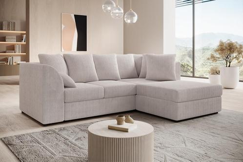 Hoekbank beige ribstof hoekzetel hoeksalon met poef, Huis en Inrichting, Zetels | Complete zithoeken, Nieuw, Verzenden