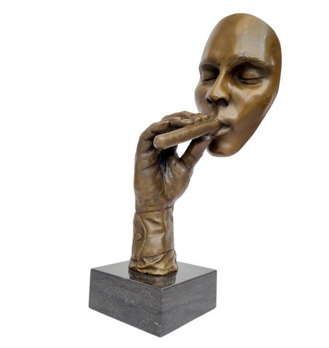 sculptuur, Cigar smoker - 48 cm - Brons, Marmer, Antiek en Kunst, Curiosa en Brocante