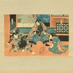 Woodblock prints mounted on a hanging scroll - Go Taiheiki, Antiek en Kunst