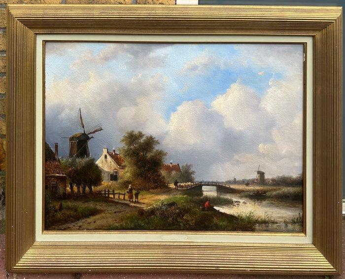 J.J.C Spohler (1837-1923) - Hollands landschap met personen, Antiek en Kunst, Kunst | Schilderijen | Klassiek