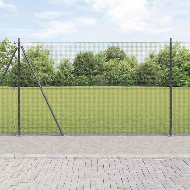 vidaXL Hek met Palen Grijs 1.6 x 25 m Staal, Tuin en Terras, Tuinhekken en Hekwerk, Nieuw, Verzenden